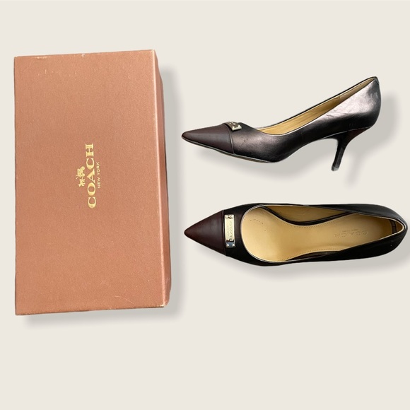 Coach Shoes - Coach Brown Zan Leather Pointed Toe Heel Pumps